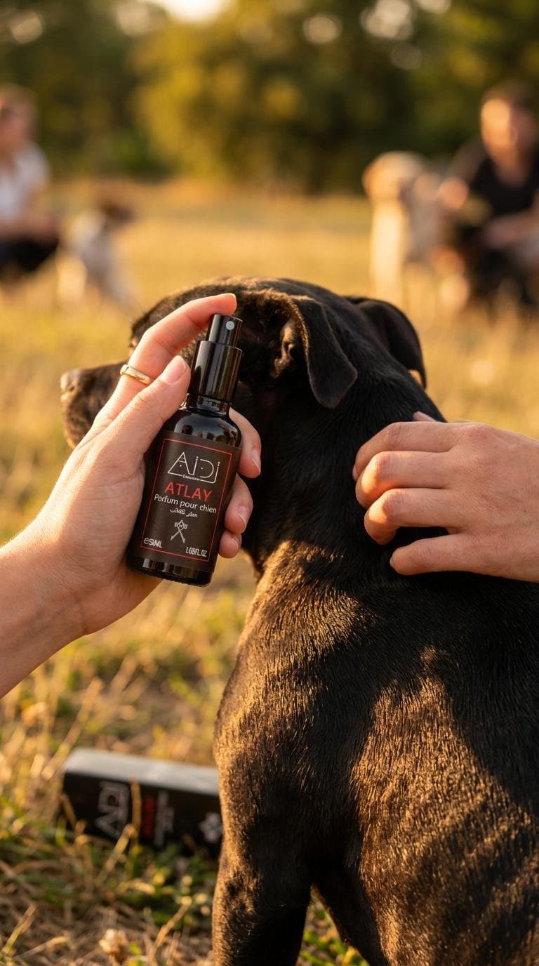 Chien photographié avec un parfum Aïdi