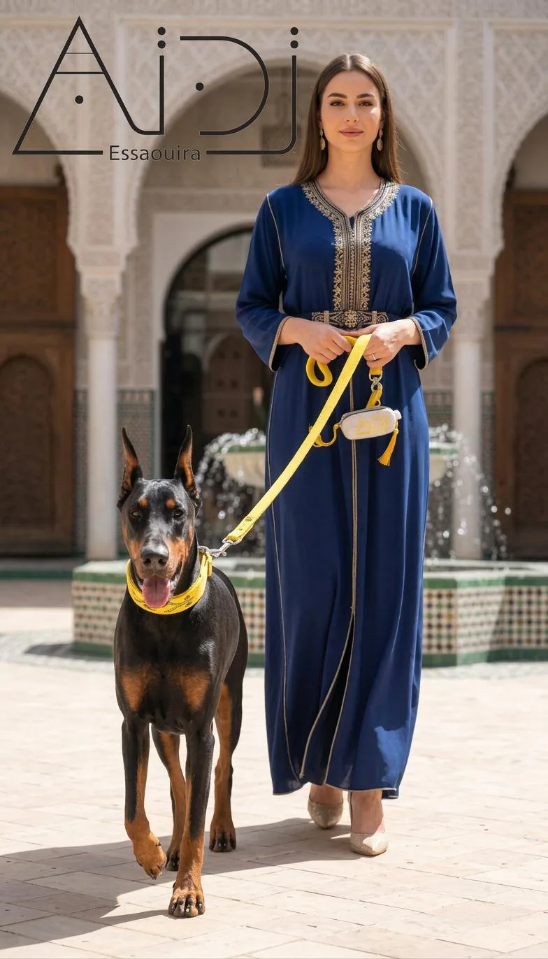 Chien en promenade portant un collier et une laisse AÏDÏ